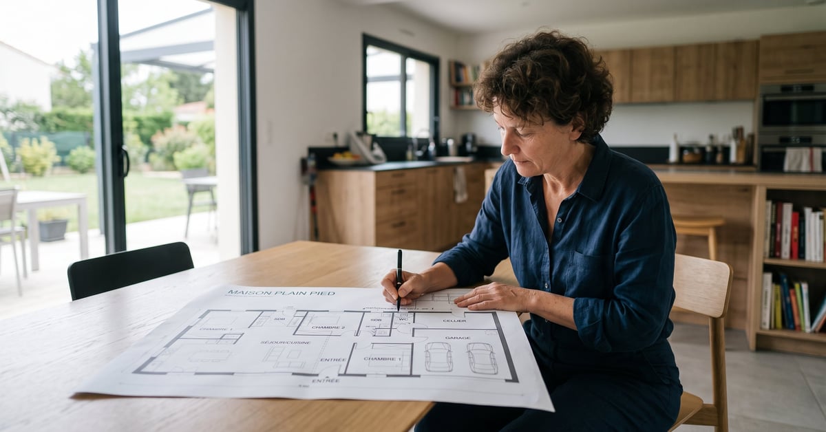 Plan maison plain pied 2 chambres avec garage et cellier